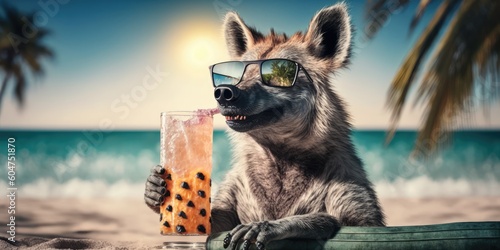 hyena is on summer vacation at seaside resort and relaxing on summer beach Generative AI