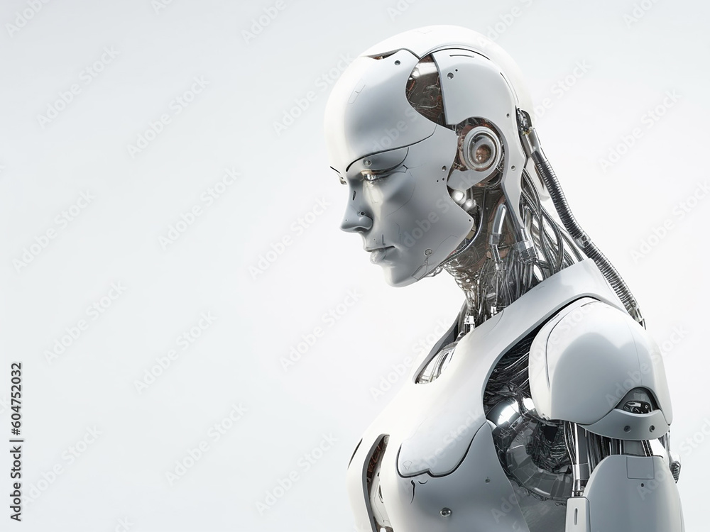The face of a humanoid robot on an isolated background and close-up. Generative AI The face of a humanoid robot on an isolated background and close-up. Generative AI