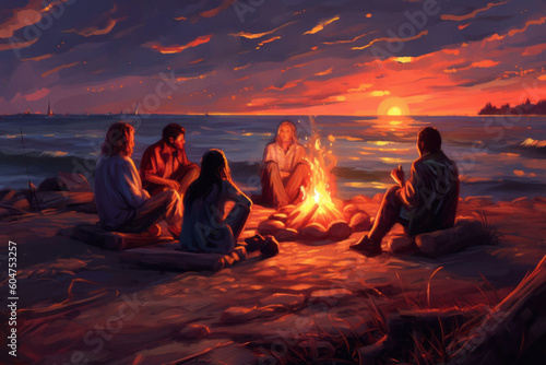 campfire at sunset