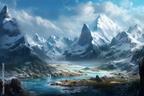 Illustration of snow covered mountains
