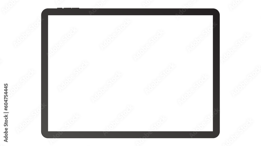 tablet black color with blank touch screen and flare isolated on white background. realistic and detailed device mockup. stock illustration