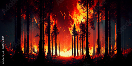 Stylized conceptual image of a forest fire. Generative AI