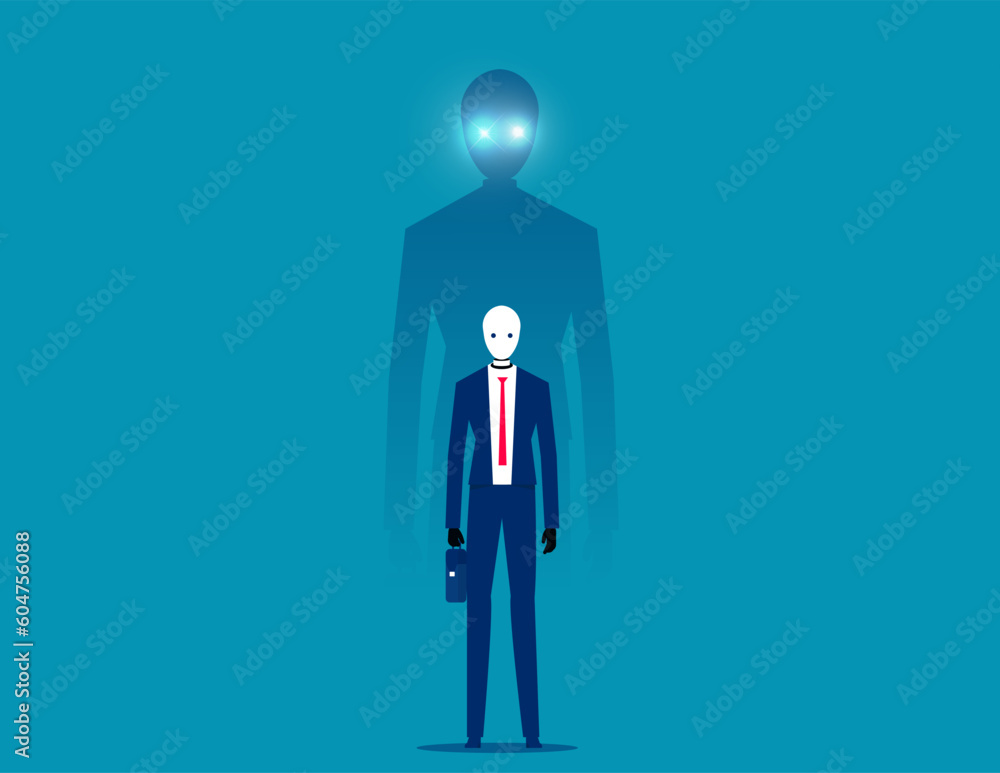 Successful robot with big shasows. Business artificial intelligence concept Successful robot with big shasows. Business artificial intelligence concept