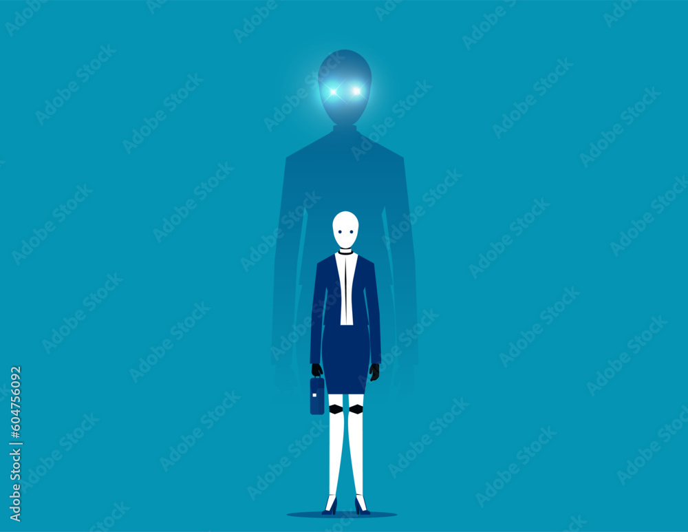 Successful robot with big shasows. Business artificial intelligence concept Successful robot with big shasows. Business artificial intelligence concept