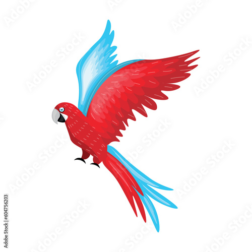 Beautiful flying macaw on white background