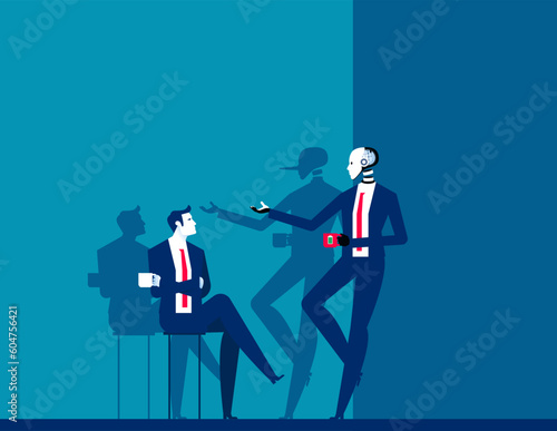 Robot with long nose shadow. Fraud artificial intelligence concept