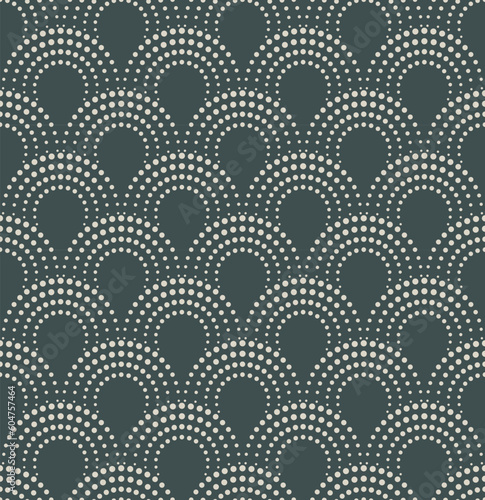 Japanese modern seamless pattern with dotted fish scale or arch motif. Applicable for fabric, wallpaper, package design, etc.