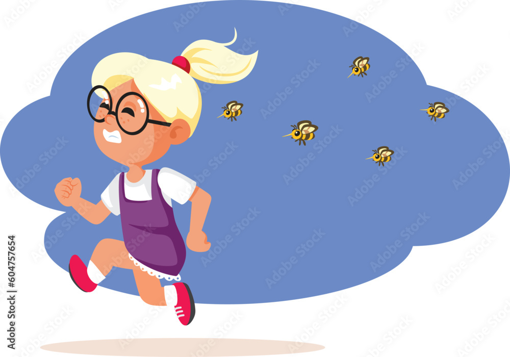 Allergic Little Girl Running Away from Dangerous Bees Vector Cartoon ...