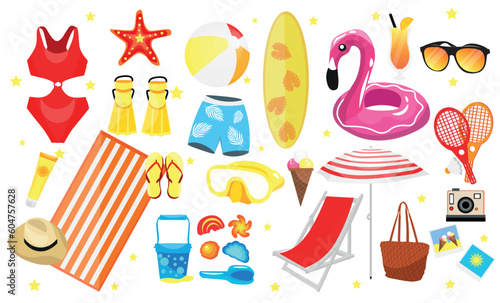 Set of beach accessories on...