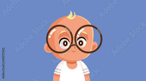 Cute Little Baby Wearing Eyeglasses Vector Cartoon Illustration. Infant needing glasses at an early age for hyperopia
