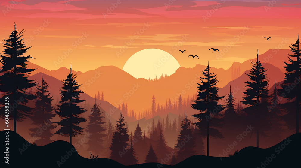 Experience the stunning charm of an autumn landscape, where a graceful bird glides through a lush forest. The scenery resembles mountainous views Experience the stunning charm of an autumn landscape, where a graceful bird glides through a lush forest. The scenery resembles mountainous views