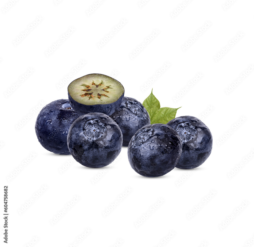 Fresh blueberry with drops isolated on transparent background (.PNG)