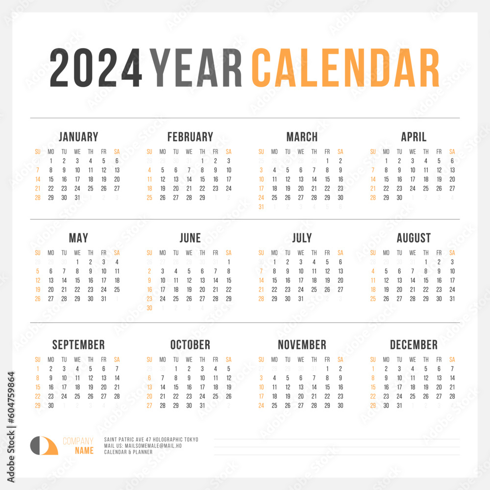 One Page Square Calendar 2024, Calendar 2024 Sunday Start Business Design Template. One Page Square Calendar 2024, Calendar 2024 Sunday Start Business Design Template.