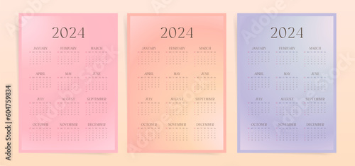 2024 Fashion Gradient  Calendar Set Printable Starts From Sunday 