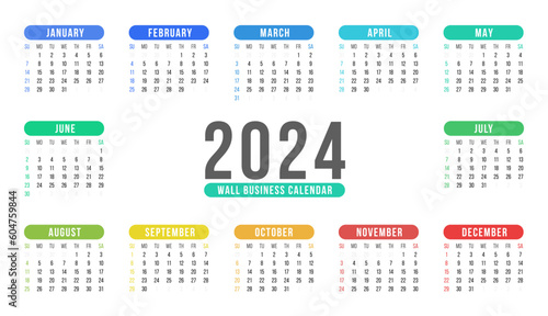One Page Calendar 2024  Yearly Calendar 2024 Sunday Start Corporate Design Template.