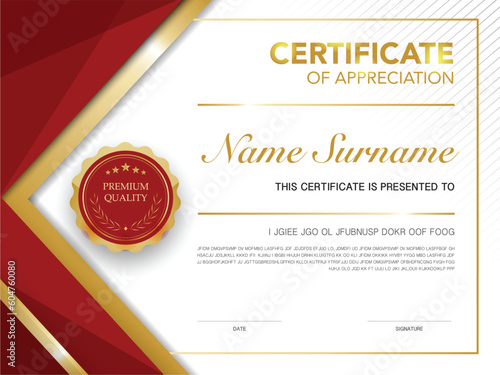 school certificate design for achievement graduation. award diploma luxury red and gold for business. vector.