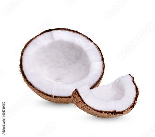 Half-peeled coconut isolated on white background