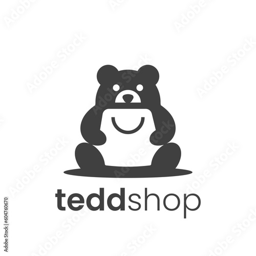 Unique logo combination of teddy bear and shopping bag. It is suitable for use as a shopping logo.