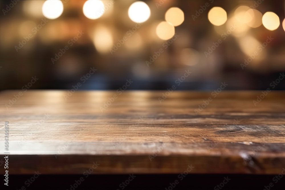 rustic wooden table illuminated by warm lights Generative AI rustic wooden table illuminated by warm lights Generative AI