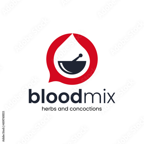 Modern logo combination of herbal concoction and blood.