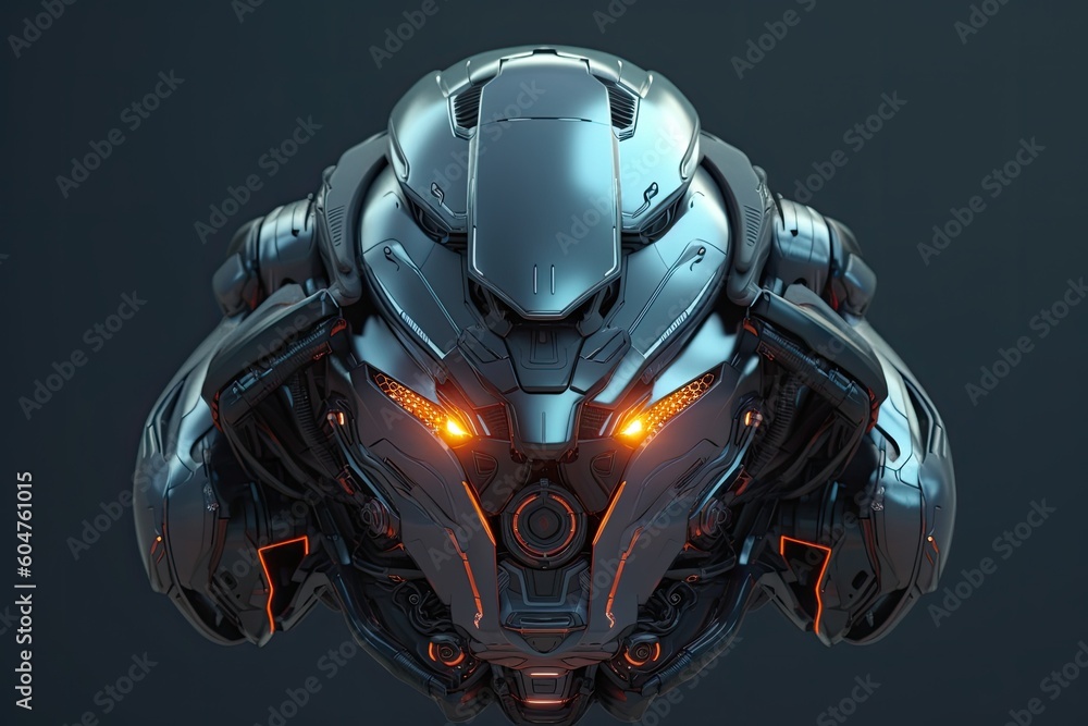 high-tech helmet with illuminated eyes standing out on a dark background Generative AI high-tech helmet with illuminated eyes standing out on a dark background Generative AI