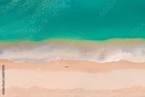 Image of waves washing off the beach with starfish and seashells