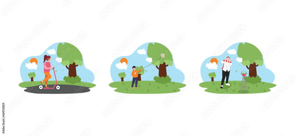 Fototapeta premium Weekend Activity Flat Bundle Design Illustration