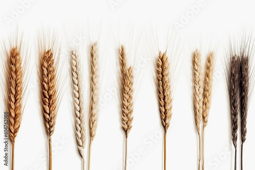 row of golden wheat stalks isolated on a white background Generative AI