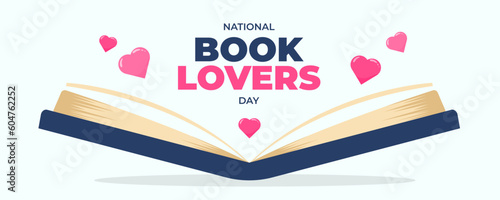National Book Lovers Day on 09 August Banner Background. Horizontal Banner Template Design. Vector Illustration