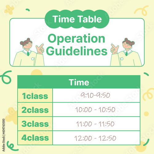 Education. Students studying hard and taking exams. time table template