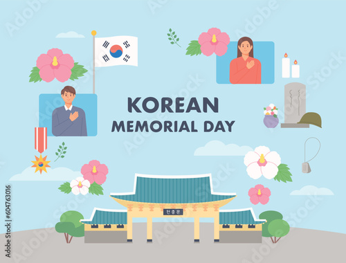 South Korea Memorial day. Posters and iconic objects. June 6