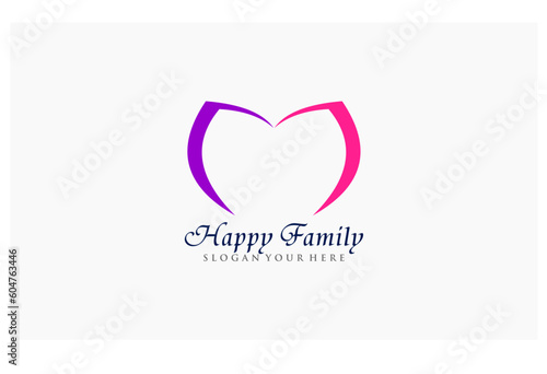 line heart concept design happy family logo