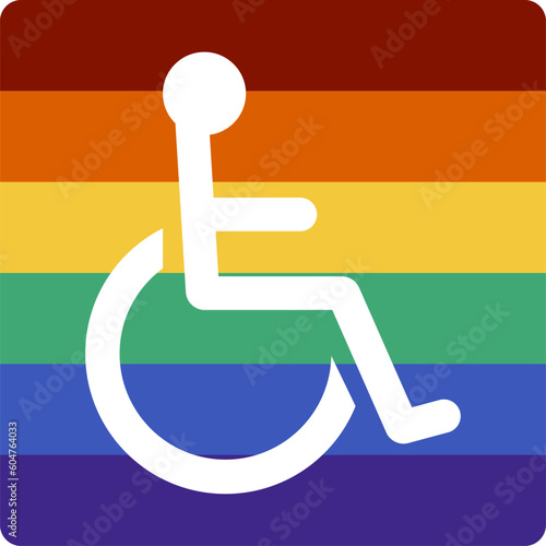 Wheelchair or handicapped  sign on LGBT pride flag colors vector icon