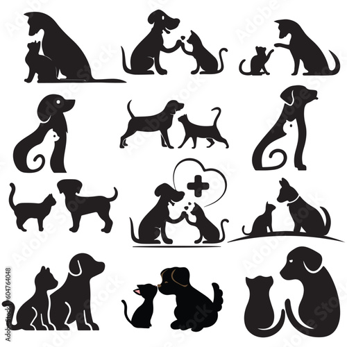 A group of cats and dogs, silhouette illustration