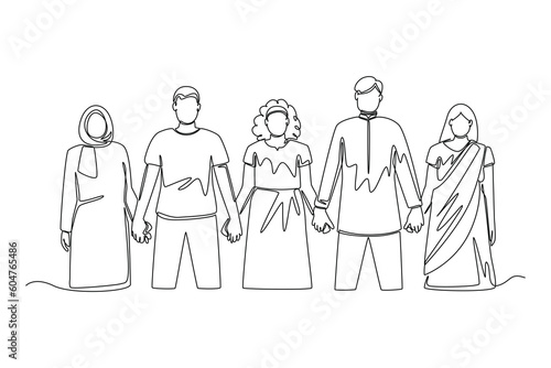 Single one line drawing world population day concept. Continuous line draw design graphic vector illustration.