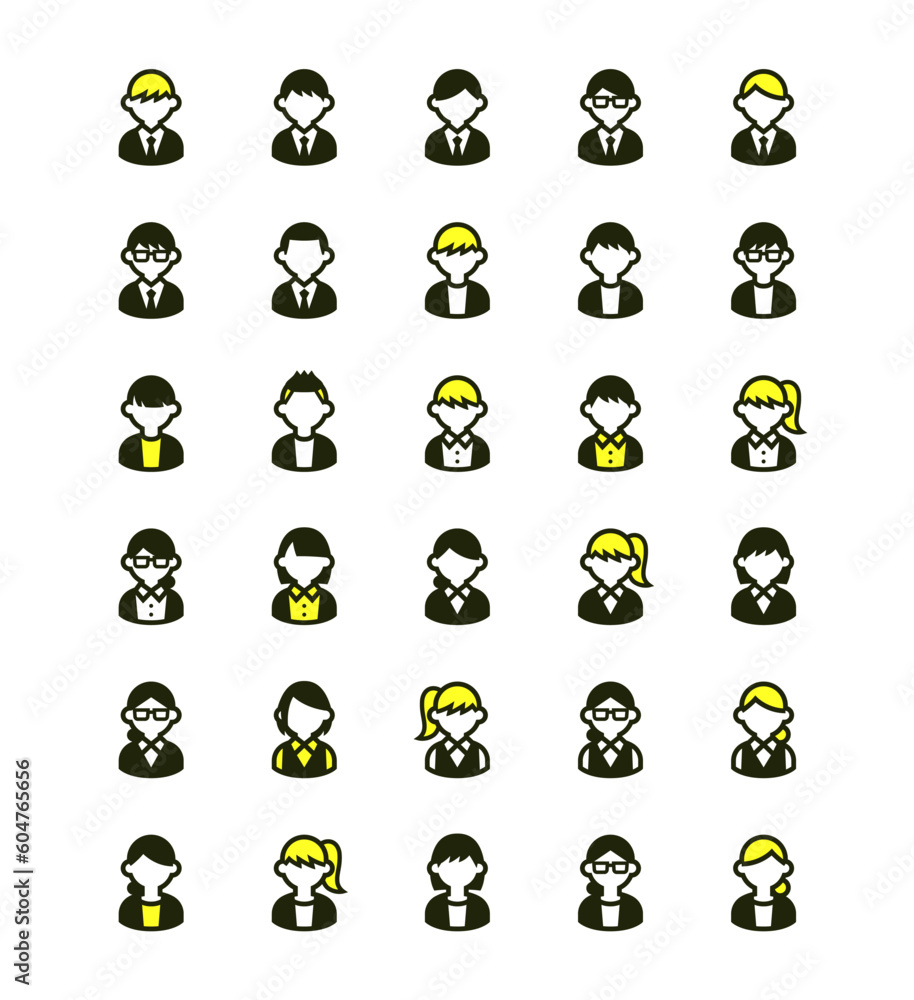 Vector icon set of office workers in suit and vest Vector icon set of office workers in suit and vest