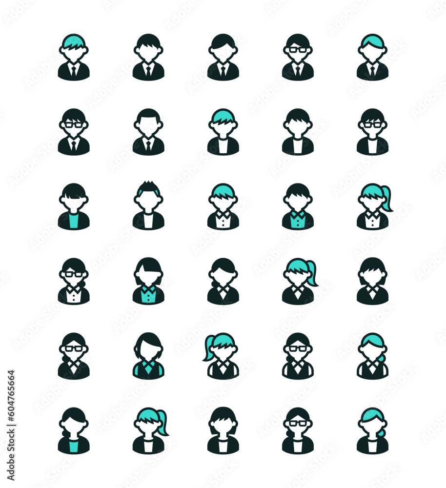 Vector icon set of office workers in suit and vest