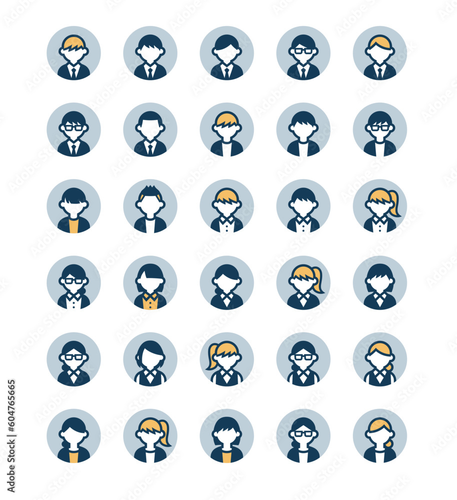 Vector icon set of office workers in suit and vest Vector icon set of office workers in suit and vest