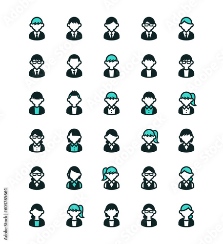 Vector icon set of office workers in suit and vest