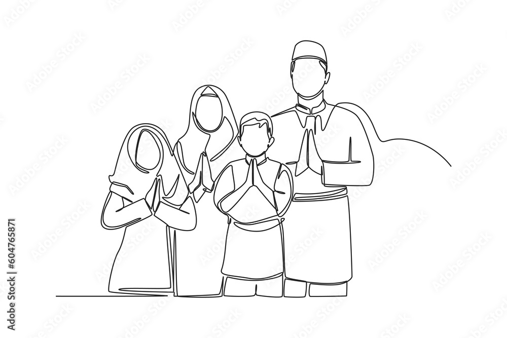 Obraz premium Continuous one line drawing Happy Islamic new Year concept. Single line draw design vector graphic illustration.