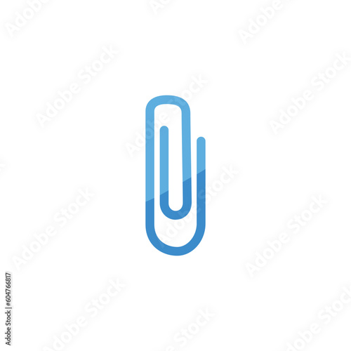 Blue plastic paperclip stationery flat style, vector illustration