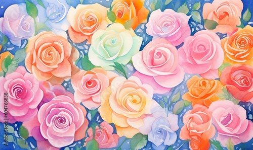 watercolor-inspired pastel roses pattern
