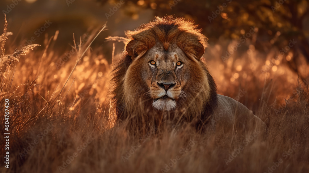 A majestic lion in the midst of hunting its prey A majestic lion in the midst of hunting its prey