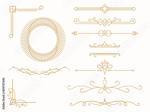 Collection of geometric lines art deco ornament. Luxury decorative elements