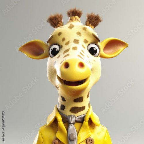 3D cartoon giraffe portrait wearing clothes, standing in front, generative ai