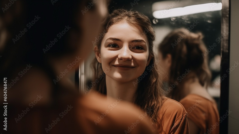 Young woman candid smiling, AI Generated