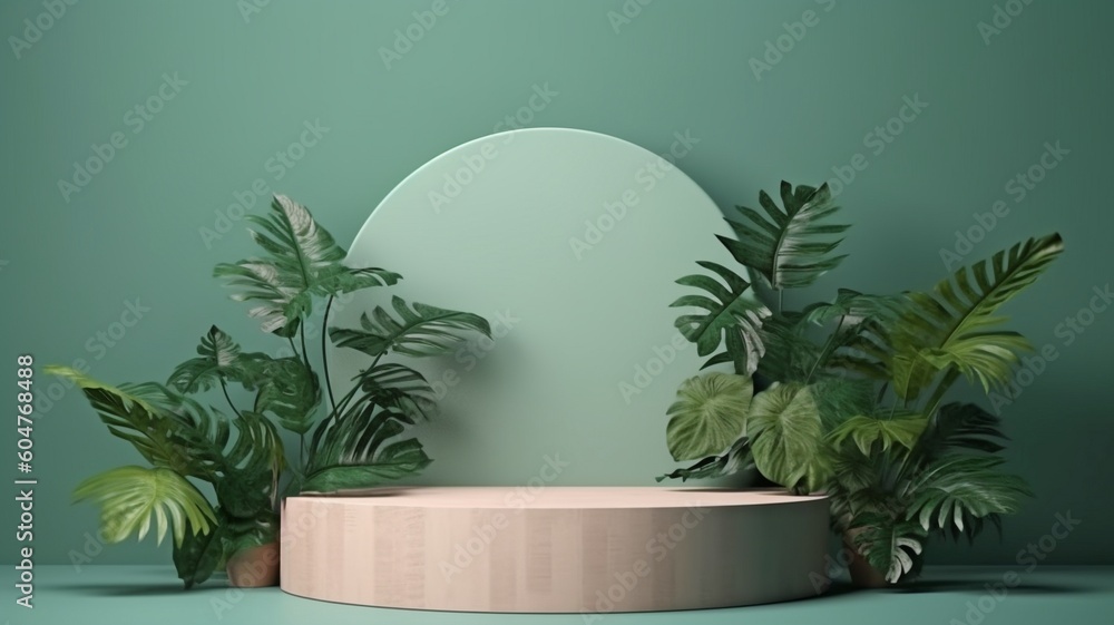 Presentation of plant products on a pedestal with 3D rendering. GENERATE AI Presentation of plant products on a pedestal with 3D rendering. GENERATE AI