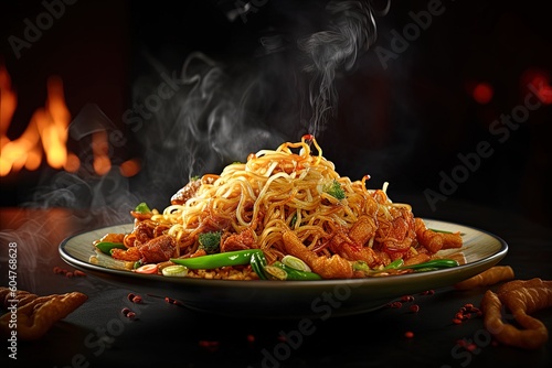 Delicious fried maggi noodles with studio lighting using generative AI  photo