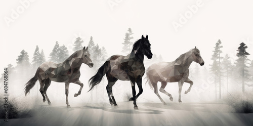 Horses running through fog using geometric abstraction