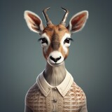 3D cartoon goad gazelle portrait wearing clothes, standing in front, generative ai